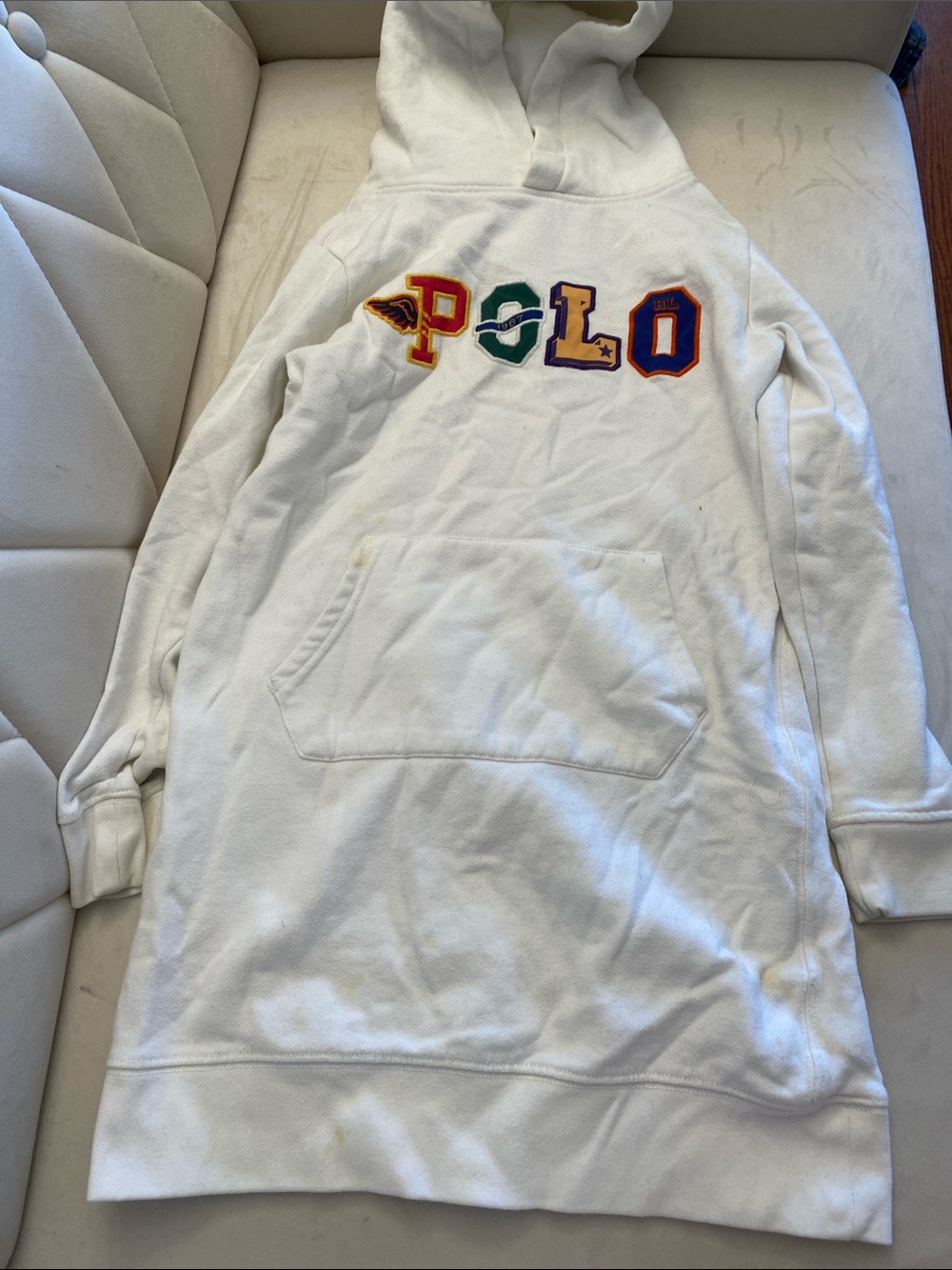Polo by Ralph Lauren White Hooded Sweatshirt Dress with Multicolor Lettering